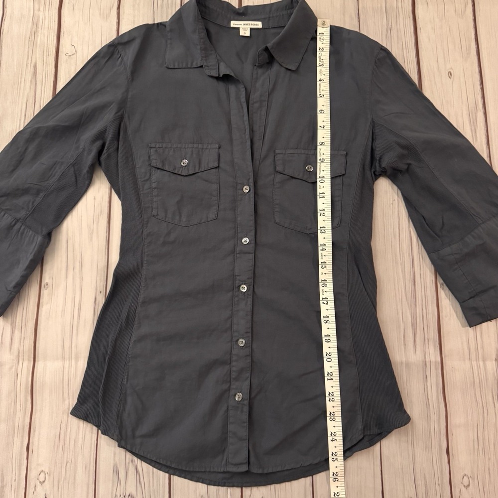 James Perse Three-Quarter Sleeve Button-Up Shirt Top Size 3 Blue Noir Women's - Picture 7 of 12